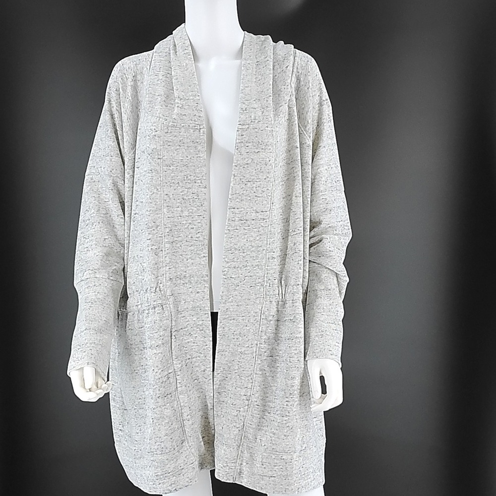 Maurices inMotion Womens Gray Heathered Open Front Hooded Cardigan Size 2